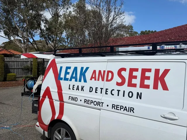 Leak and Seek branded service van on location in Melbourne